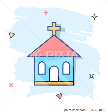 Vector cartoon church sanctuary icon in comic style. Chapel sign illustration pictogram. Church business splash effect concept. 102783052