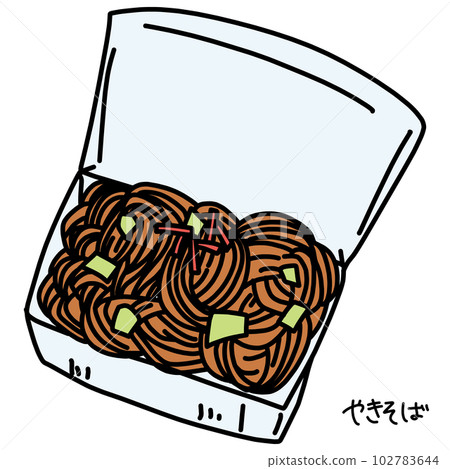 Color illustration of yakisoba in a pack 102783644