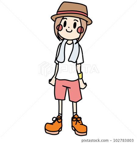 Full-body illustration of a woman imagining a summer festival audience Full-body illustration of a woman imagining a summer festival audience 102783803