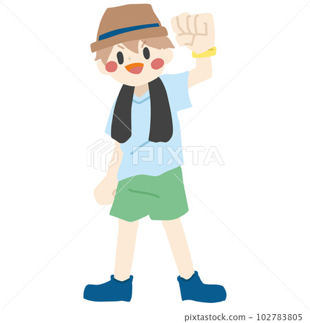 Illustration of a man raising his arms at an outdoor event Illustration of a man raising his arms at an outdoor event 102783805