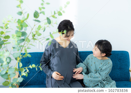 Parent and child Pregnant woman Elementary school girl 102783836