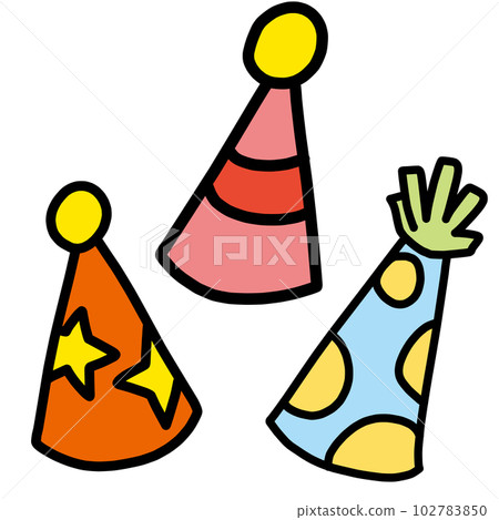 一套 3 個彩色三角派對帽插圖 102783850