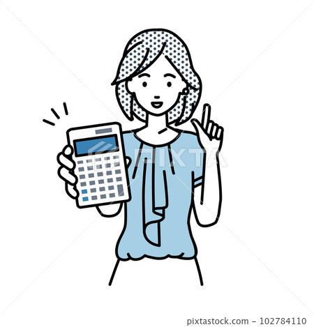 一個隨便的辦公室女人站著拿著計算器 一個隨便的辦公室女人站著拿著計算器 102784110