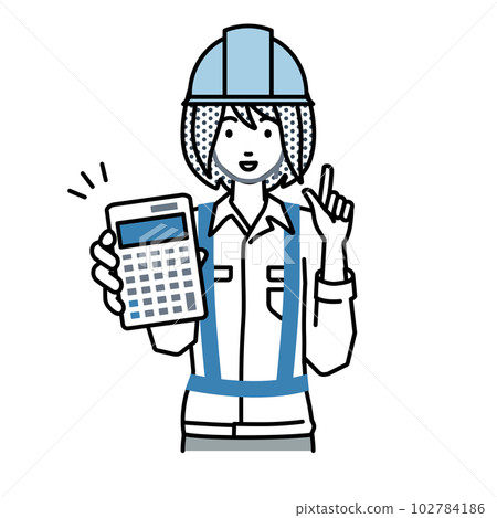 一個建築工地的女人站著拿著計算器給我們看 一個建築工地的女人站著拿著計算器給我們看 102784186