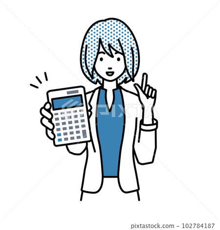 一個穿夾克的女人站著拿著計算器給我們看 一個穿夾克的女人站著拿著計算器給我們看 102784187