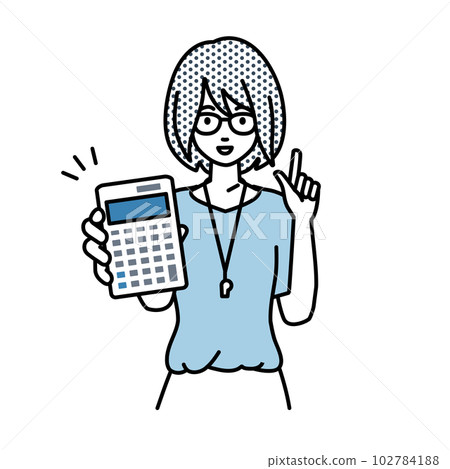 一位女老師站著拿著計算器給我們看 102784188