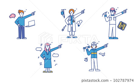 插圖 E 是一名從事各種科學工作的女性 插圖 E 是一名從事各種科學工作的女性 102787974