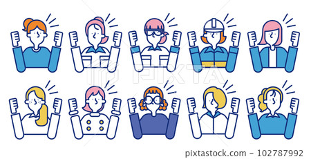 簡單的圖標集 A,各種職業的女性都在歡呼 簡單的圖標集 A,各種職業的女性都在歡呼 102787992