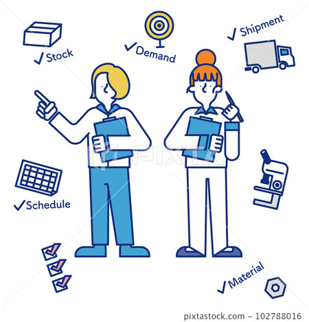 這是一組從事製造管理職業的女性的插圖。 102788016