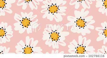 Hand drawn flowers, seamless patterns with floral for fabric, textiles, clothing, wrapping paper, cover, banner, interior decor, abstract backgrounds. 102788116
