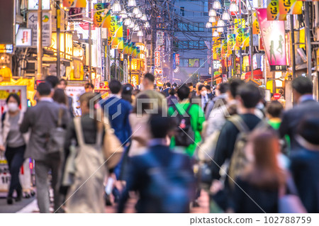 The first Friday in Japan's Tokyo cityscape 5 category transition. Shimbashi Nishiguchi street full of people…=May 12 102788759