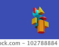 Colorful geometric shapes, 3d illustration, 3d rendering. plastic geometric shapes form a colorful composition of figures on a blue background 102788884