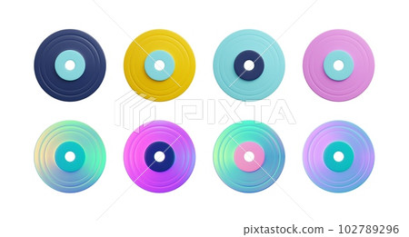 Set of colorful vinyl records in cute 3d style, vector illustration isolated on white background. 102789296