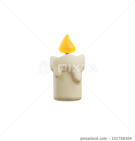 Burning cylindrical candle 3D realistic vector illustration isolated on white. 102789304
