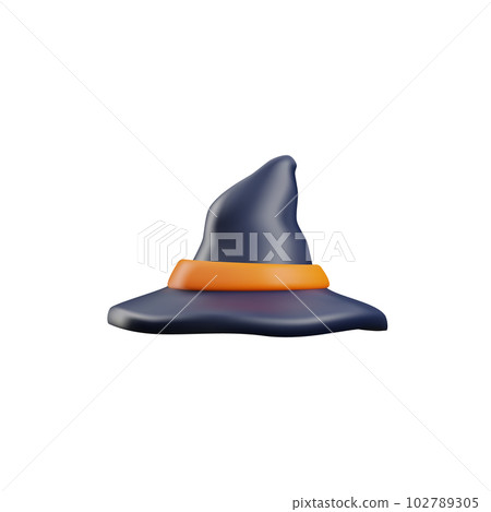 3d vector realistic illustrations, icons of witch hat, black cap with orange belt, for Halloween decoration 102789305
