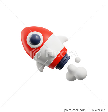 Flying red space rocket 3D style, vector illustration Flying red space rocket 3D style, vector illustration 102789314