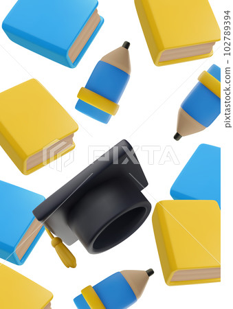 Realistic 3d vector illustration, icon of Graduate college, high school or university cap with pencils and books 102789394