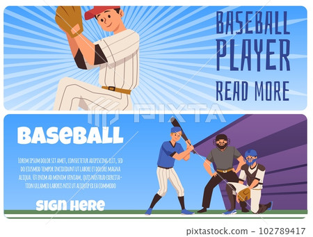 Set of website banner templates about baseball flat style, vector illustration Set of website banner templates about baseball flat style, vector illustration 102789417