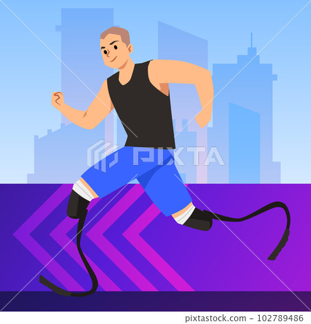 Squared banner with running disabled man athlete flat style Squared banner with running disabled man athlete flat style 102789486