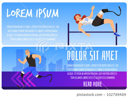 Sports for people with disabilities banners or flyers, flat vector illustration. Sports for people with disabilities banners or flyers, flat vector illustration. 102789489