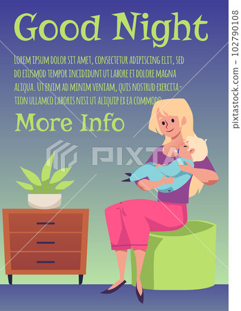 Poster or vertical banner with mother cradling baby in arms flat style 102790108