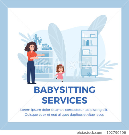 Nanny and babysitting service banner or poster flat vector illustration. 102790306