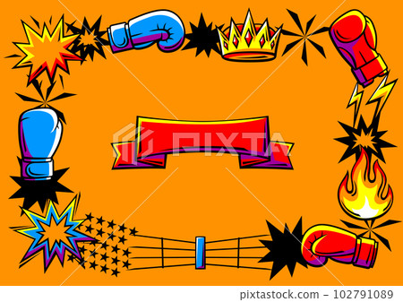 Background with boxing items. Box club illustration. Sport image in cartoon style. 102791089