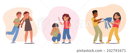 Screaming, Tantrums, Hitting, Defiance Scenes Of Children's Bad Behavior who need Discipline, Communication Screaming, Tantrums, Hitting, Defiance Scenes Of Children's Bad Behavior who need Discipline, Communication 102791671