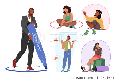 Set of Characters Need Personal Space Drawing Invisible Boundary That Defines One's Physical And Emotional Comfort Set of Characters Need Personal Space Drawing Invisible Boundary That Defines One's Physical And Emotional Comfort 102791673
