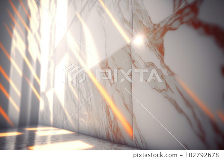 Abstract marble room with shiny lights. Interior view with marble background and scenic lightning. Generated AI. 102792678