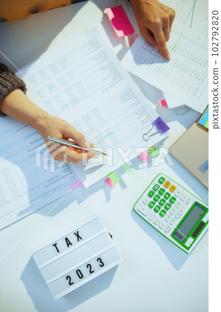 tax time. accountant woman working with documents 102792820