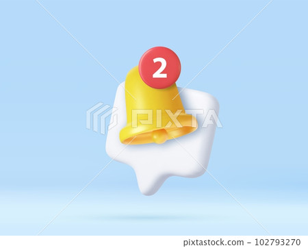 3D notification bell alert icon 3D notification bell alert icon 102793270