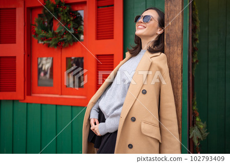 Middle age woman outdoors on Christmas market Middle age woman outdoors on Christmas market 102793409