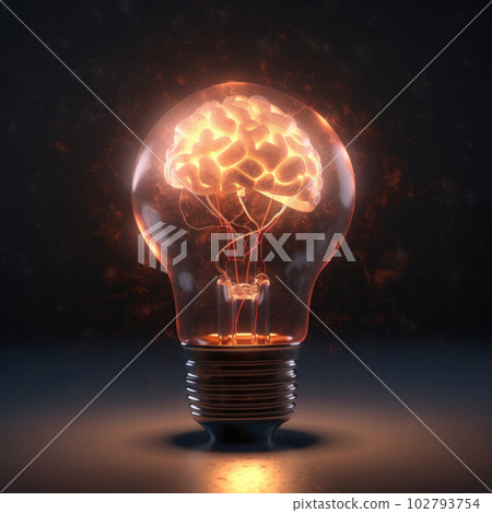 Conceptual light bulb, with glowing brain inside, represents the power of innovative ideas and intelligence. This image is perfect for showcasing technology, creativity, and inspiration. AI Generative 102793754