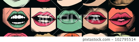 woman female illustration mouth lipstick kiss lips poster art abstract grunge. Generative AI. 102795514