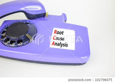 RCA root cause analysis symbol. Concept words RCA root cause analysis on beautiful old disk phone. Beautiful white table white background. Business and RCA root cause analysis concept. Copy space. RCA root cause analysis symbol. Concept words RCA root cause analysis on beautiful old disk phone. Beautiful white table white background. Business and RCA root cause analysis concept. Copy space. 102796075