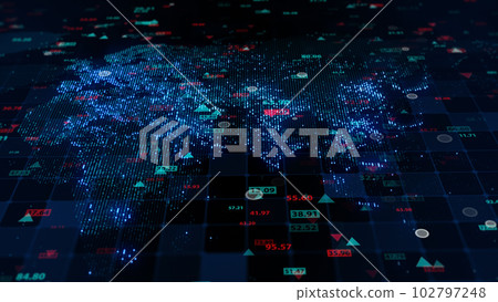 3d rendering of stock market data on digital earth map background 102797248