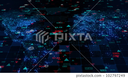 3d rendering of stock market data on digital earth map background 102797249