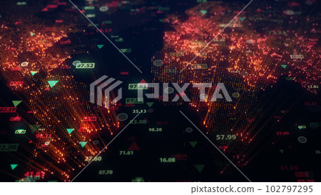 3d rendering of stock market data on digital earth map background 102797295