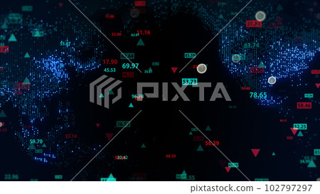 3d rendering of stock market data on digital earth map background 102797297