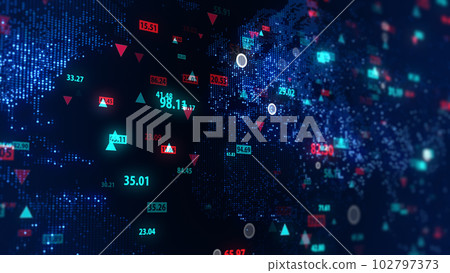 3d rendering of stock market data on digital earth map background 3d rendering of stock market data on digital earth map background 102797373