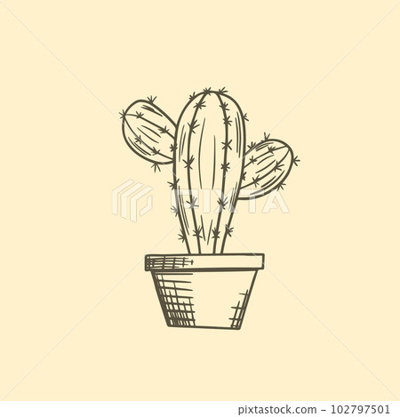 Cactus in a pot hand drawn sketch vector illustration. Cactus in a pot hand drawn sketch vector illustration. 102797501