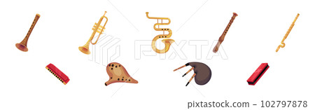 Wind Musical Instrument with Mouthpiece for Blowing Vector Set Wind Musical Instrument with Mouthpiece for Blowing Vector Set 102797878
