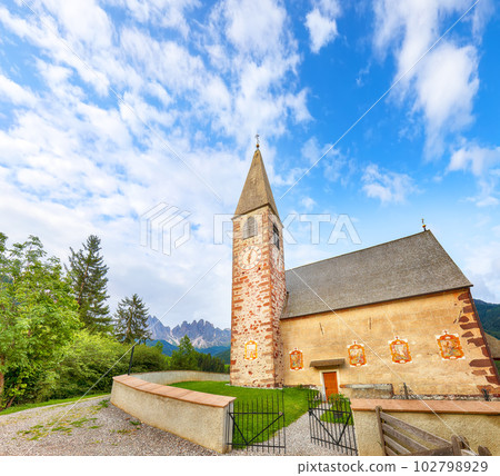 Fabulous scene of magnificent Santa Maddalena village in Dolomites. Fabulous scene of magnificent Santa Maddalena village in Dolomites. 102798929