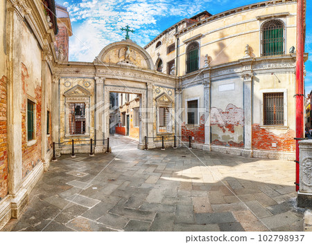 Fabulous cityscape of Venice with narrow streets and traditional buildings. 102798937