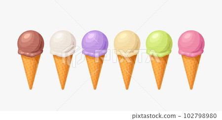 various cone ice cream set on white various cone ice cream set on white 102798980