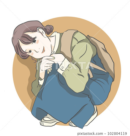 一個女孩蹲下看著你的插圖 102804119