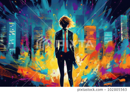 Sci-fi anime-style illustration of a woman in a suit, Generative AI AI image Sci-fi anime-style illustration of a woman in a suit, Generative AI AI image 102805563