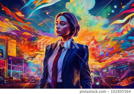 穿西裝的女人的科幻動漫風格插圖,Generative AI AI圖像 穿西裝的女人的科幻動漫風格插圖,Generative AI AI圖像 102805564