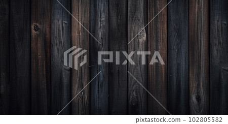 Wood planks texture background, old dark vintage wooden wall, generative AI. 102805582